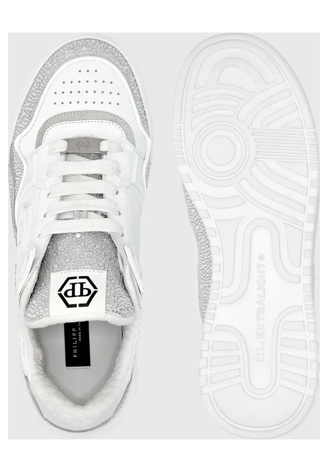 Philipp plein Leather and Rubber Rhinestone Sneakers White (SAESMSC4015PLE010N01) (3)
