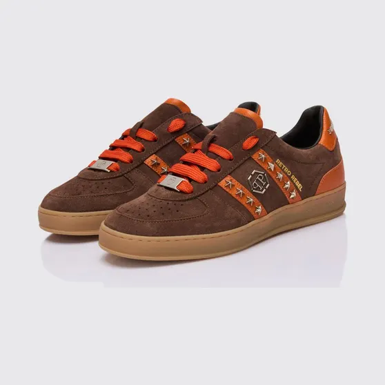 Philipp plein Retro Rebel Suede Sneakers with Applied Stars Brown (SAFSUSC0911PLE009N04)
