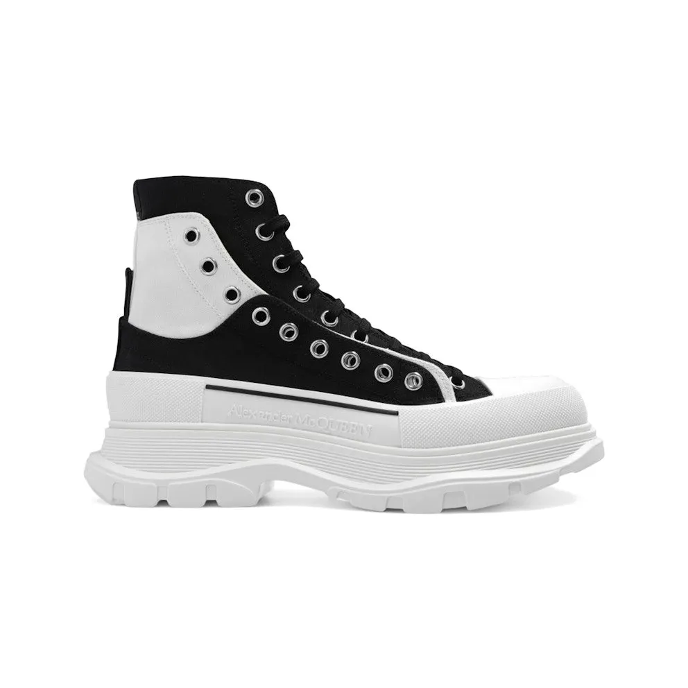 Alexander McQueen Tread Slick Ankle Boot Black White Overlapping Panels (735819 W4TGR 1170)