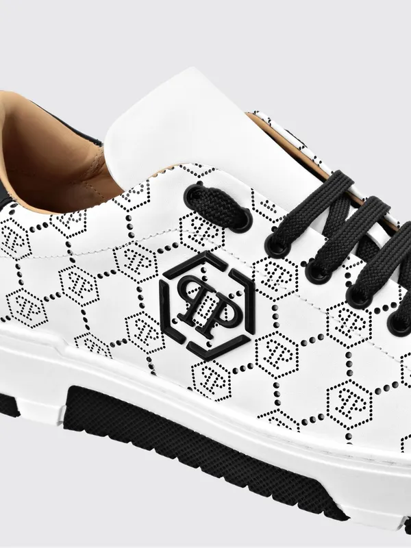 Philipp plein Low-Top Leather Sneakers with Rhinestone Hexagon Logo Black 1 (PAESUSC0770PLE010N02) (3)