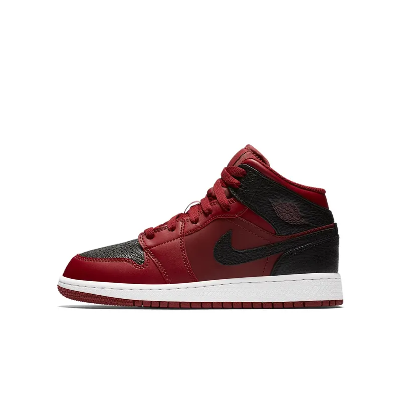 Jordan 1 Mid Team Red Black White (GS) Team Red/Black-Summit White (554725-601)