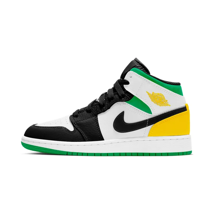 Air Jordan 1 Mid GS “White / Black / Lucky Green / Laser Orange” (BQ6931-101)