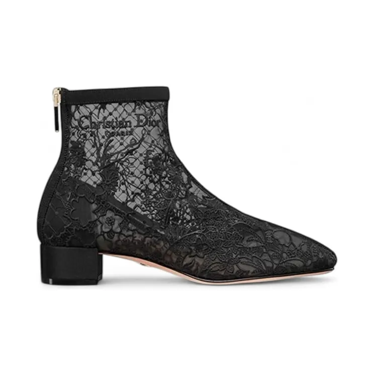 Dior Naughtily-D Heeled Ankle Boot Transparent Mesh Embroidered Black Millefiori Motif (KCT237DLN_S900)