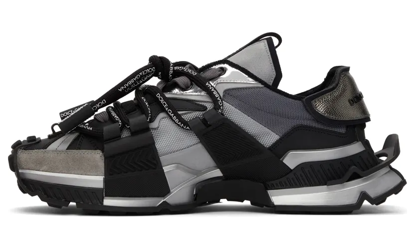 Dolce & Gabbana Black & Silver Mixed-Materials Space Sneakers (CS1963 AQ393) (3)