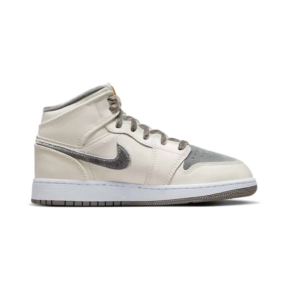 Nike Air Jordan 1 Mid SE Grey Velvet Toe (GS) (FB9899-100)