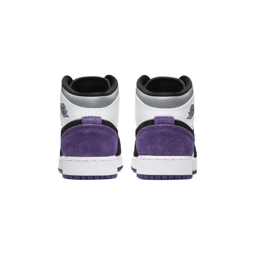 Jordan 1 Mid SE Purple (GS) White/Black-Light Solar Flare Heather-Varsity Purple (BQ6931-105)