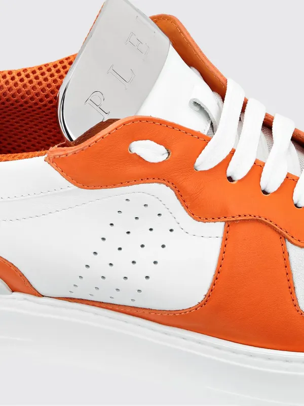 Philipp plein Bicolor Smooth Leather Low-Top Sneakers with Perforated Toe and Rear Logo Orange (UACSUSC0606PLE010N20) (2)