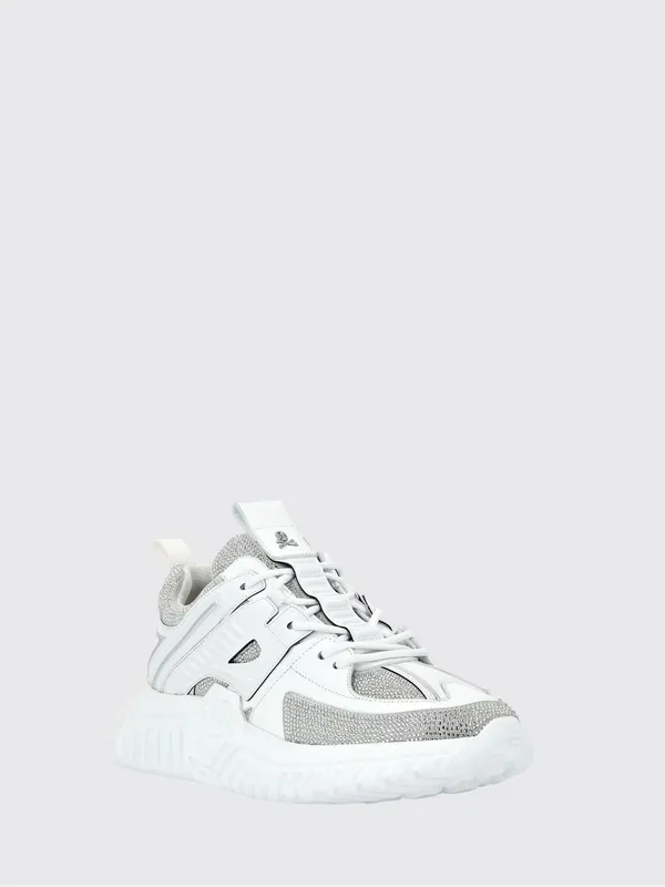 Philipp plein Leather Low-Top Sneakers with Rhinestones and Hexagon Logo White (PACSUSC0463PLE075N01)
