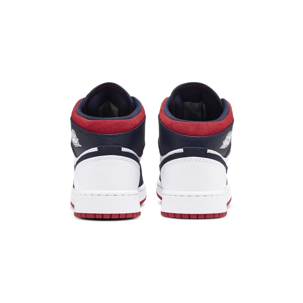 Jordan 1 Mid SE USA (GS) White/Varsity Red-Midnight Navy (BQ6931-104)