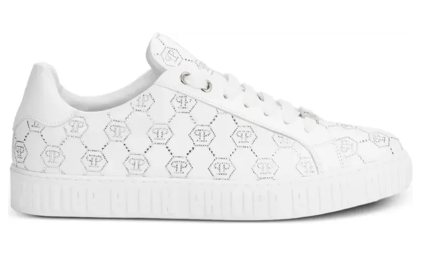 Philipp Plein Carson low-top sneakers met monogram en stras – Wit (M2SAFSUSC0920PLE005N01)
