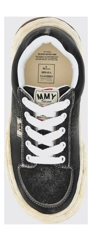 Maison Mihara Yasuhiro Oliver Distressed-Effect Low-Top Leather Sneakers Black (A16FW707BLACK) (2)
