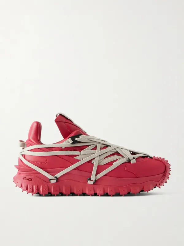 Rick Owens + Moncler Trailgrip Megalace® Leather and Rubber Sneakers Red (MU01F4M10)
