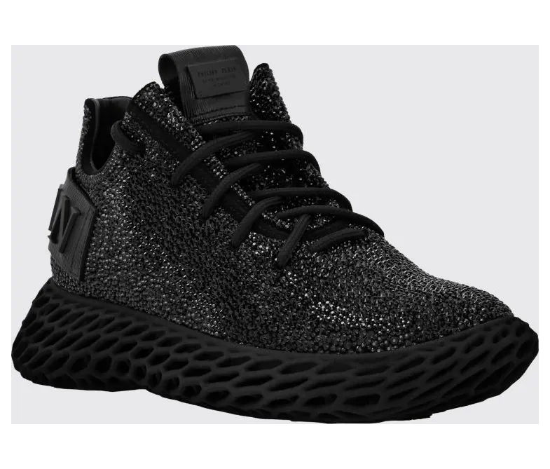 Philipp plein Skeleton Runner Leather Sneakers with Rhinestone Embellishment Black (SABSWSC2069PCO058N02)
