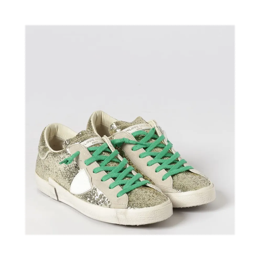 Philippe Model Low-Top in Leather and Fabric with Glitter and Embroidery Gold (PRLDGG08)