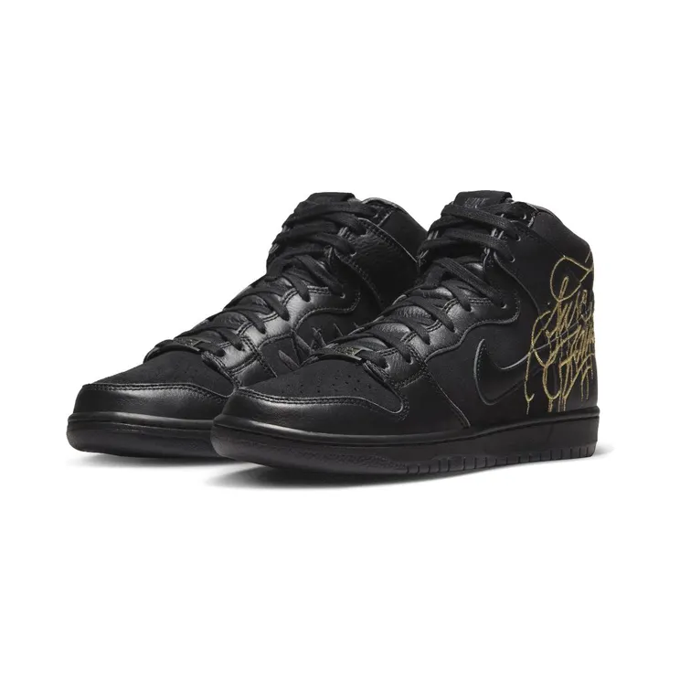 Faust x Nike SB Dunk High Pro QS Black and “Black / Metallic Gold” (DH7755-001)