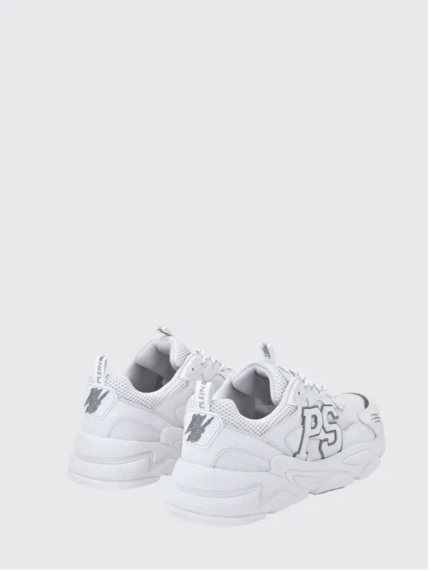 Plein Sport Low-Top Sneakers in Leather and Mesh with Contrast Monogram White (SADSUSC0611STE003N0101) (2)