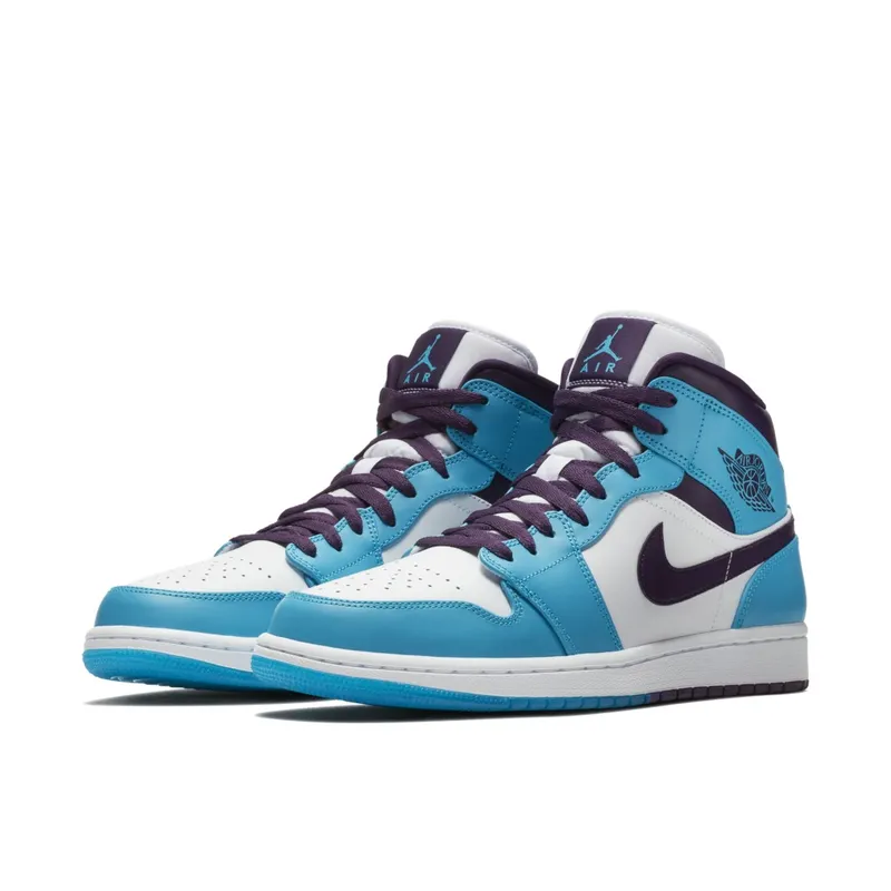 Jordan 1 Mid Hornets Blue Lagoon/Grand Purple-White (554724-415)