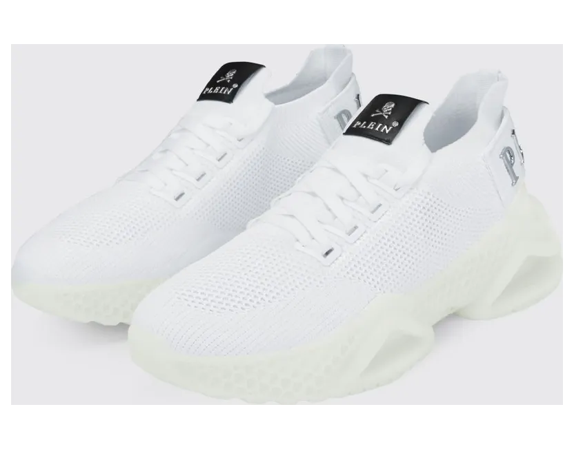 Philipp plein Low-Top Sneakers in Crochet Knit with Elasticated Ankle and Logo White (LABSUSC0098PTE003N0101)
