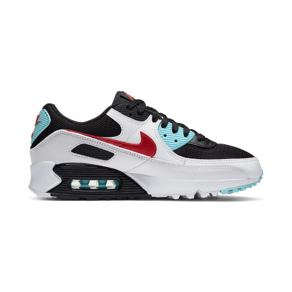 Nike Air Max 90 Aqua Red White Black (W) Summit White/Bleached Aqua-Black-Chile Red (DA4290-100)