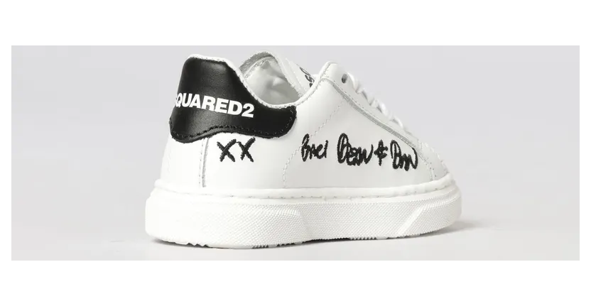 Dsquared2 Boy’s Low-Top Calfskin Sneakers with Printed Logo White (8266501) (2)