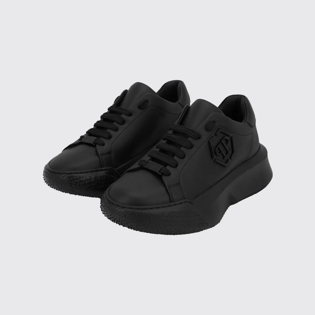 Philipp plein Low-Top Leather Sneakers with Hexagon Logo and Platform Sole Black 1 (UAFSUSC1081PLE010N0202)