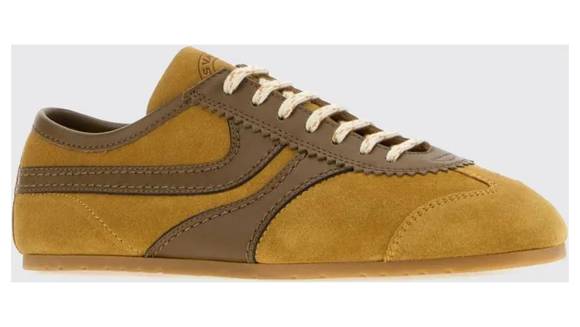 Dries Van Noten Bicolour Low-Top Sneakers in Smooth and Suede Leather Ocher (2621317000132205)