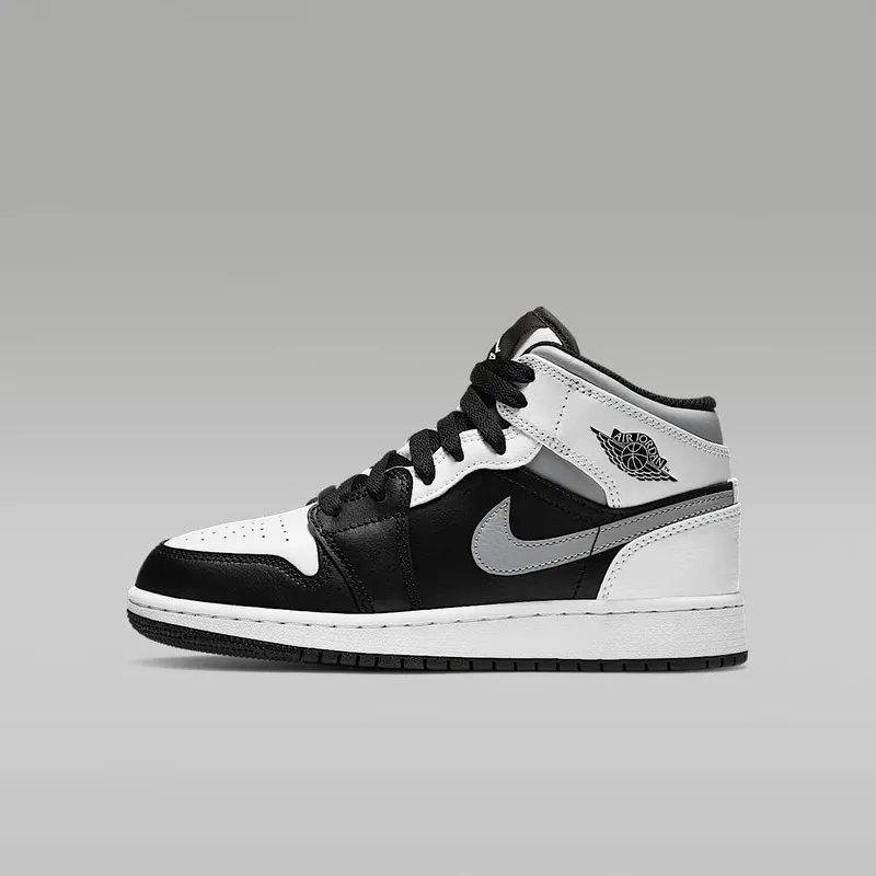 Air Jordan 1 Mid GS ‘White Shadow’ “Black / Light Smoke Grey / White” (554725-073)