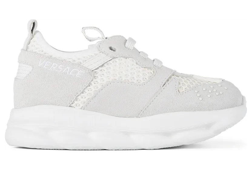 Versace Kids White & Grey Chain Reaction 2 Sneakers (YGX00032_YB00379_YS01)