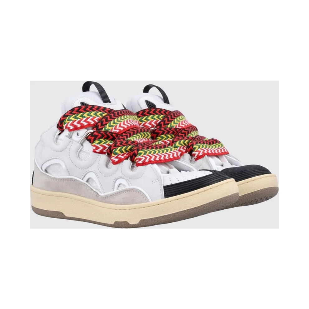 Lanvin Curb Bicolor Low-Top Sneakers in Leather and Mesh with Oversized Laces White (SKDK12DRA300)