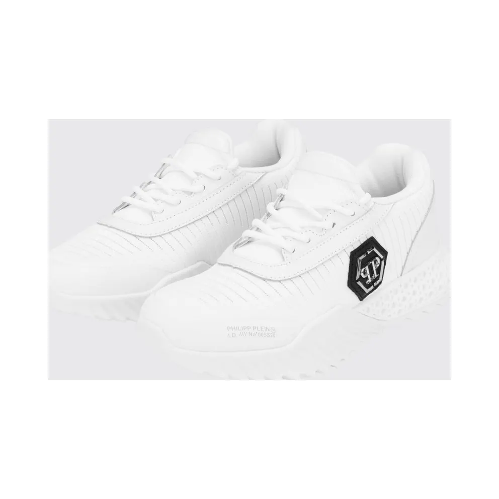 Philipp plein Hexagon Runner Low-Top Sneakers in Leather and Knit with Monogram White (LABSUSC0079PTE003N01)