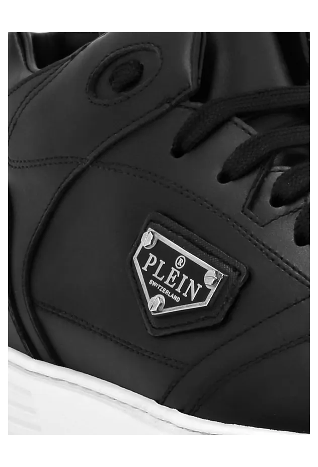 Philipp plein High-Top Lace-Up Sneakers in Smooth Leather with Perforated Toe Black (UAESUSC0891PLE005N02) (3)