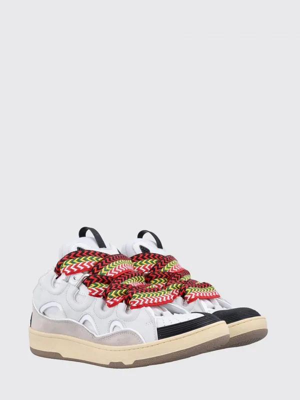 Lanvin Curb Low-Top in Leather and Mesh with Oversized Laces White (FUSKDK12DRA300)