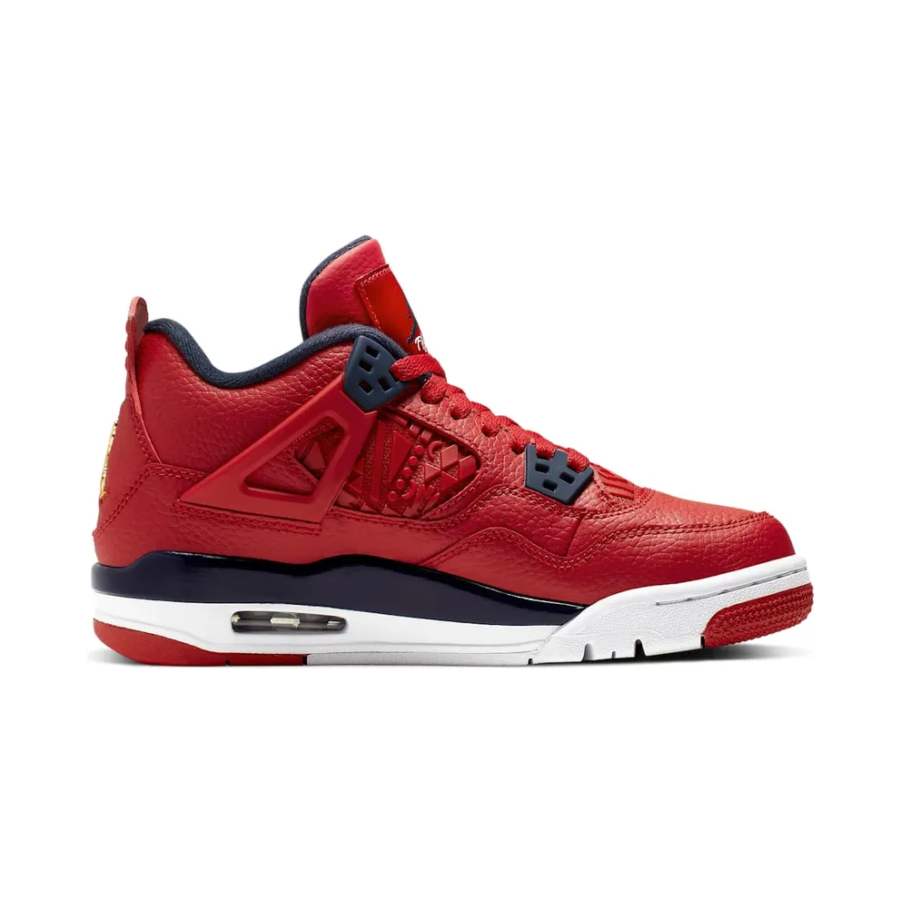 Jordan 4 Retro Fiba 2019 (GS) Gym Red/Obsidian-White-Metallic Gold (408452-617)