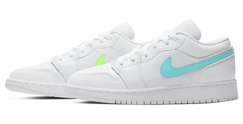 Air Jordan 1 Low’White Neon’ GS White/Multi-Color/Light Aqua (CW7035-100)