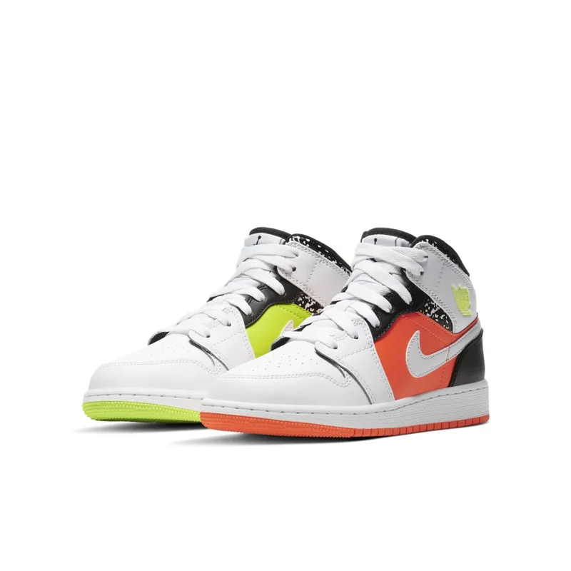 Jordan 1 Mid Composition Notebook (GS) Orange/Volt-Black-White (554725-870)