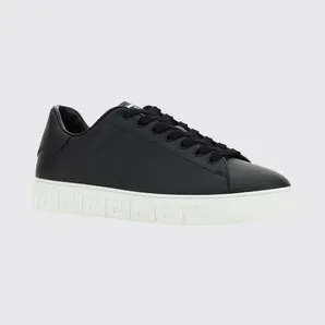 Versace Greca Smooth Calfskin Sneakers by with Lettering Logo Black (10144601A096081B000)