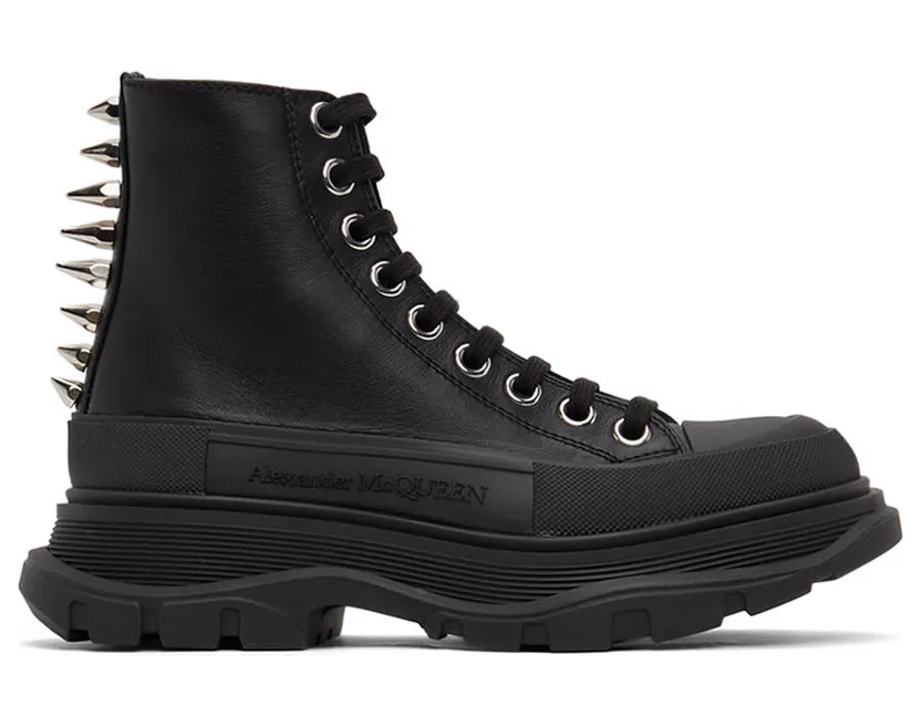 Alexander McQueen Black Leather Stud Tread Slick Sneakers (685701WHZ69)