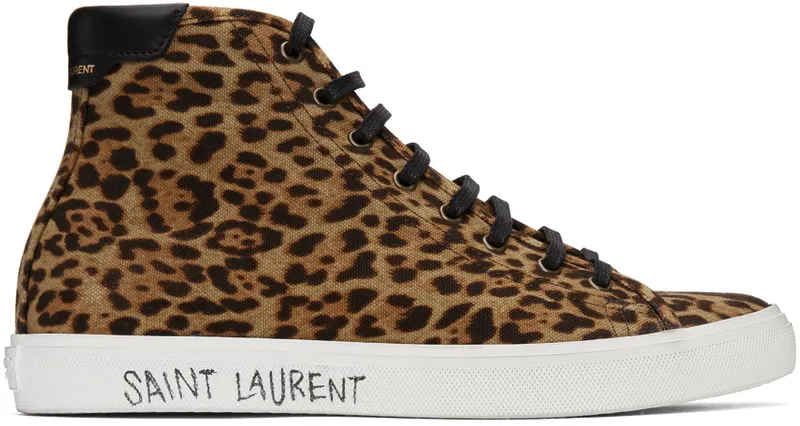 Saint Laurent Tan & Brown Leopard Malibu Mid-Top (6060751VV10)
