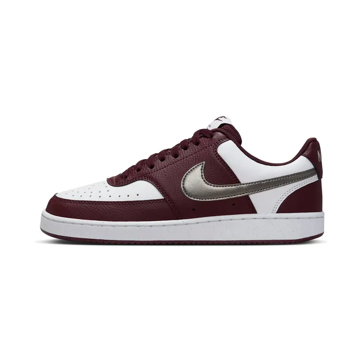 Nike Court Vision Low “White / Burgundy Crush / Metallic Pewter” (IM7647-100)