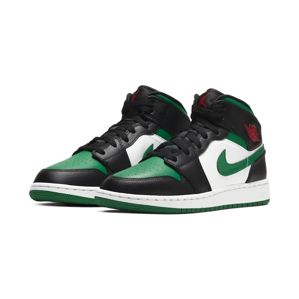 Jordan 1 Mid Green Toe (GS) Black/Gym Red-White-Pine Green (554725-067)