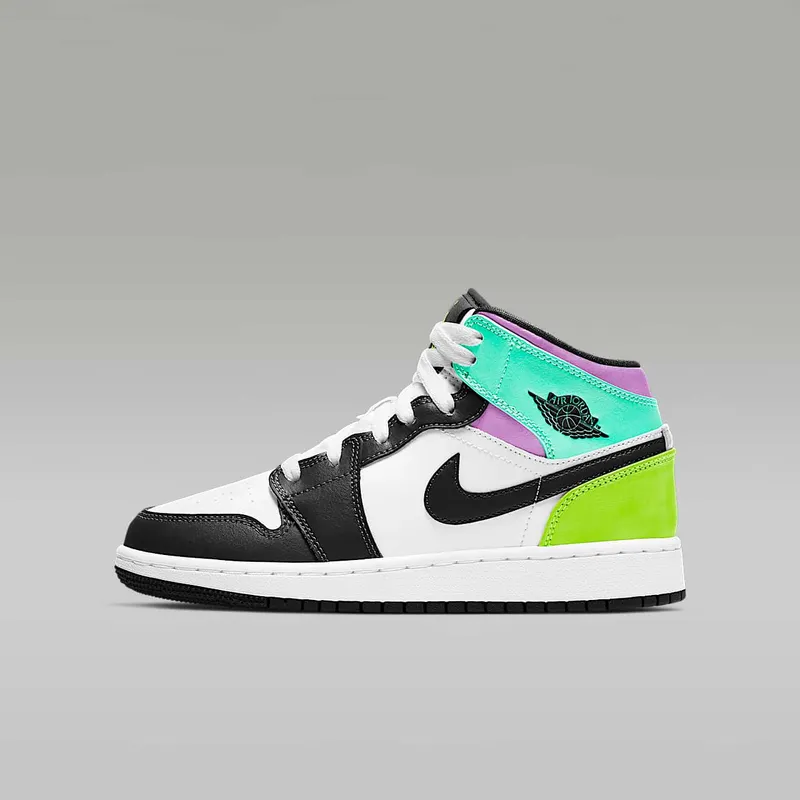 Air Jordan 1 Mid Pastel Black Toe (GS) (2021) – “White / Black-volt-green Glow” (554725-175)