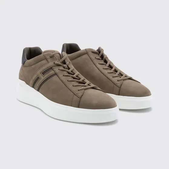 Hogan H580 Low-Top Sneakers in Suede with H Logo and Platform Sole Brown (HXM5800DV42UIE0FDQ)