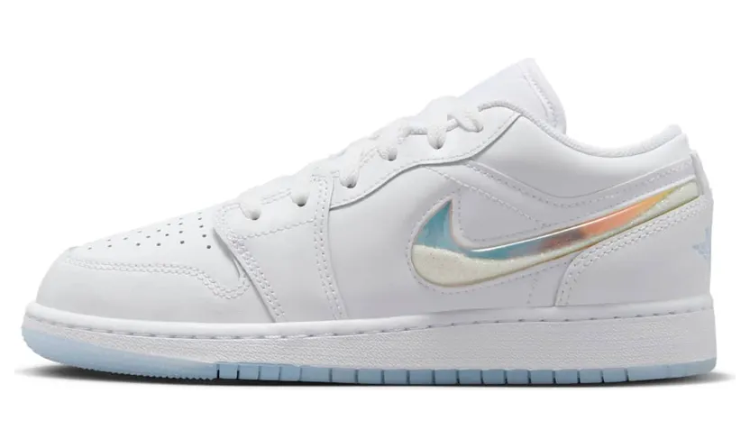 Air Jordan 1 Low GS Glitter Swoosh “White / Summit White / Ice Blue” (FQ9112-100)