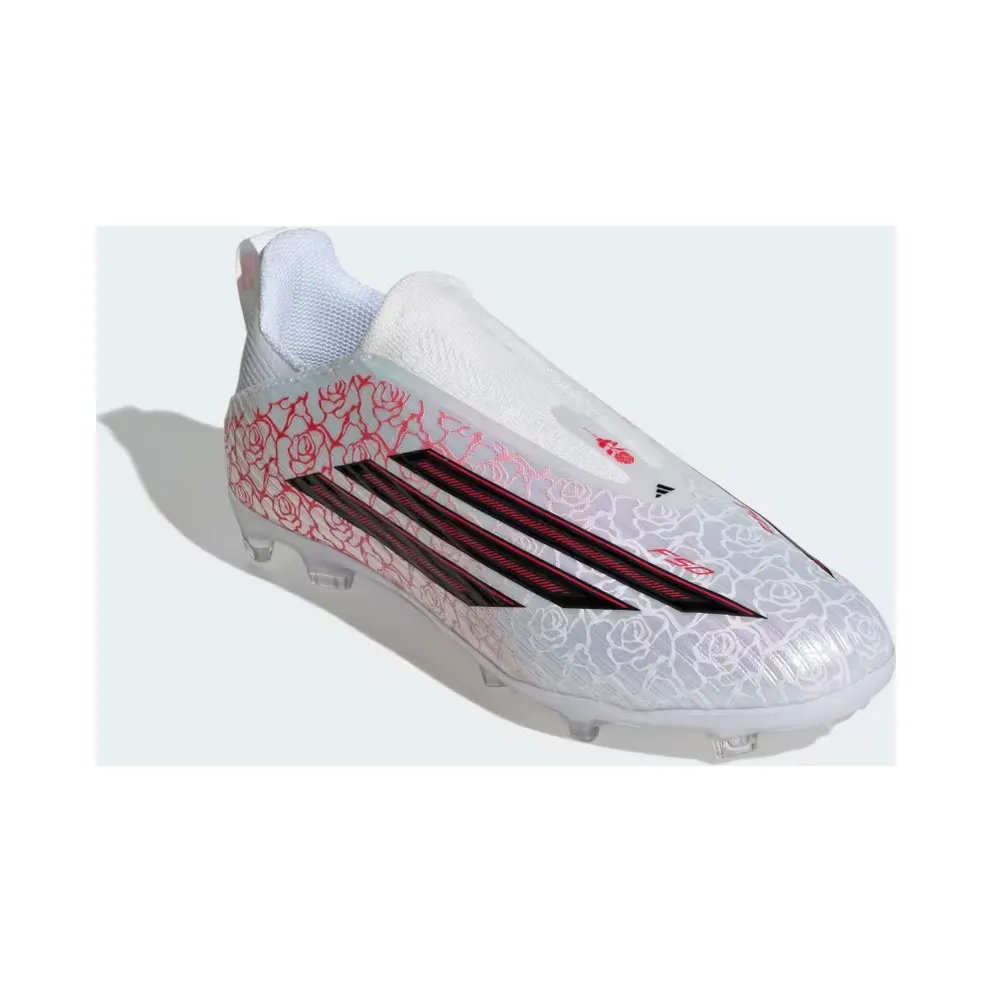 adidas F50 League Lamine Yamal Laceless Firm Ground Football Boots Kids “Cloud White / Core Black / Lucid Red” (KJ3780)