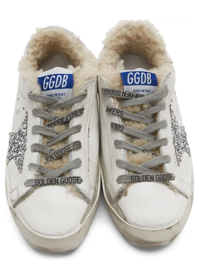 Golden Goose SSENSE Exclusive White & Silver Super-Star Shearling Sneakers (GWF00101.F003012.10224) (5)
