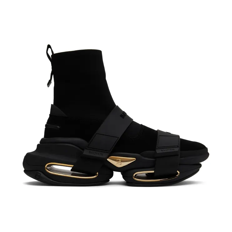 Balmain Black Knit B-Bold Strap High Sneakers (XM1VH229TKSE)