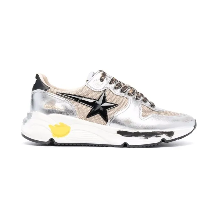 Golden Goose Running Sole Silver Beige Black White