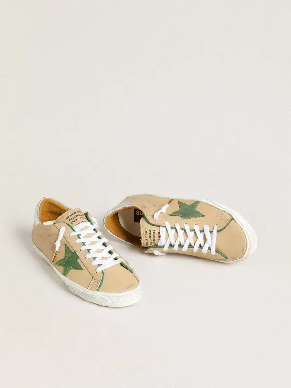 Golden Goose Super-Star Ltd In Beige Leather With Green Suede Star And Silver Foiled Leather Heel Tab (GMF00101.F007331.15766) (2)