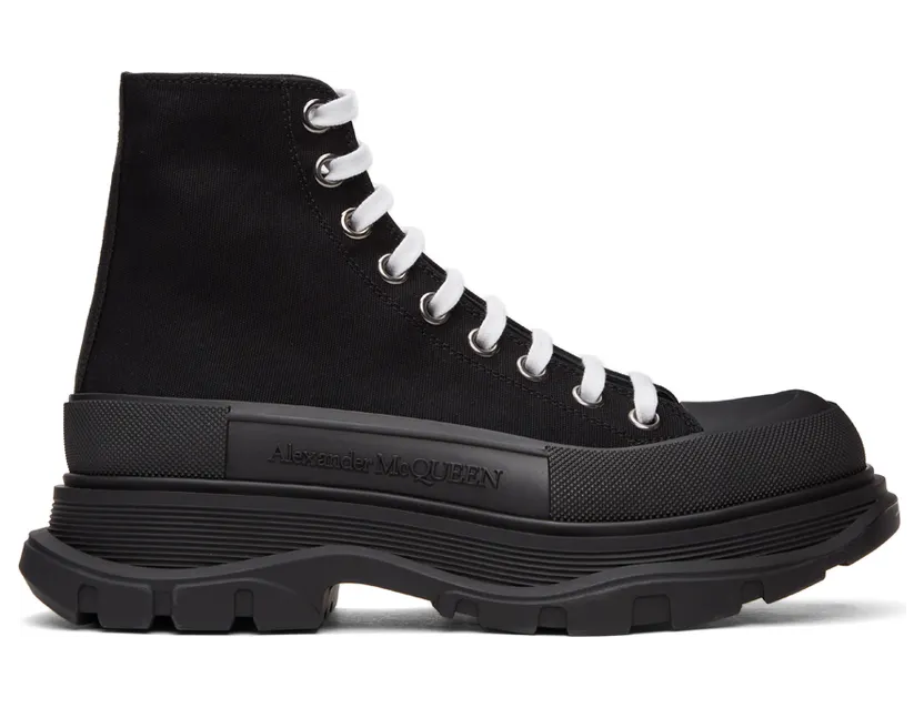 Alexander McQueen Black Canvas Tread Slick High Sneakers (604254W4L32)
