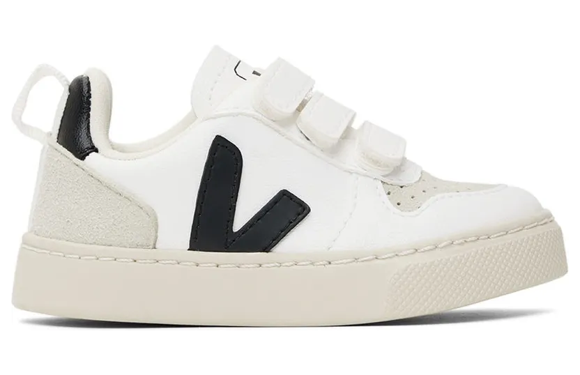 Veja Baby White & Black Vegan V-10 Velcro Sneakers (CV0702565)